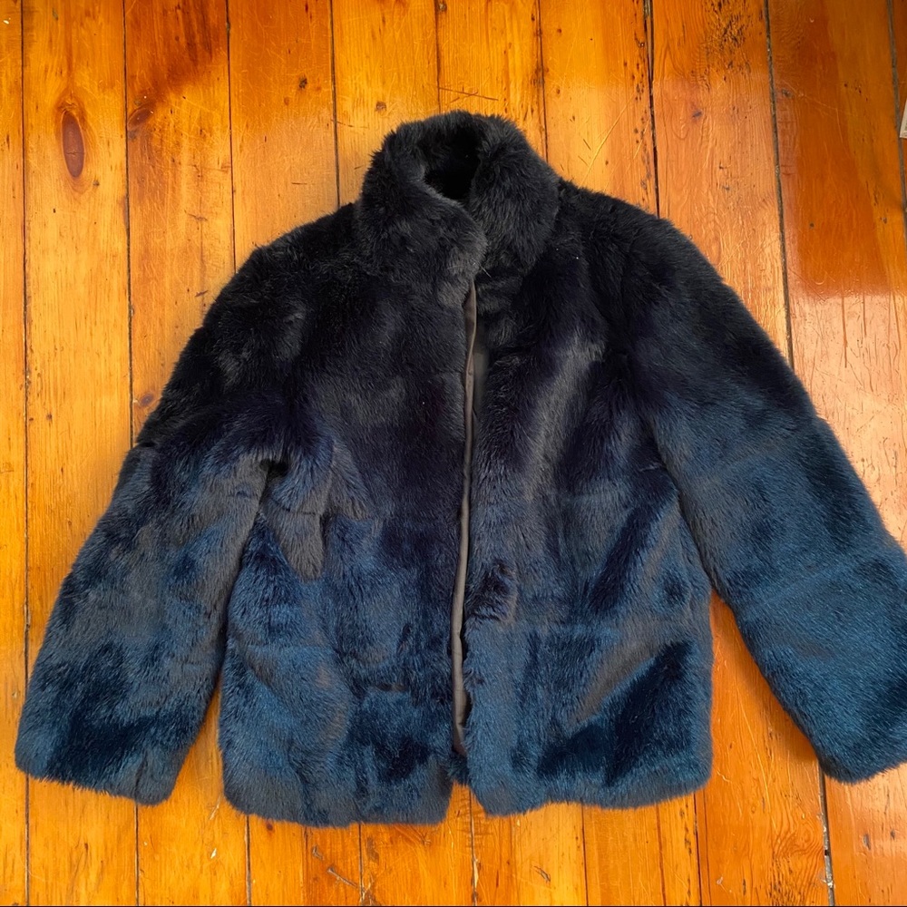 Zara faux fur teddy coat blue